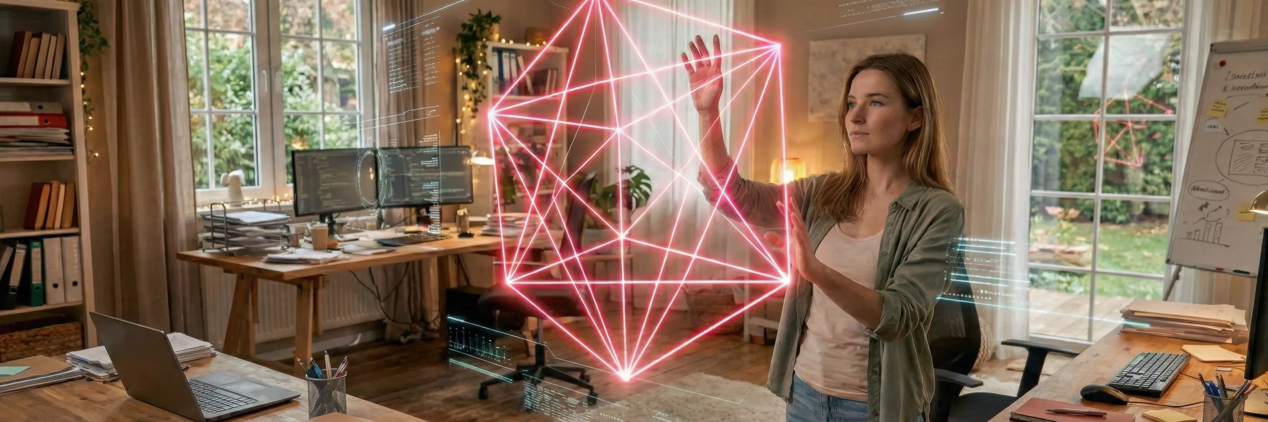 Designerin entwickelt ein AI Logo Design mit innovativer Technologie in einem modernen Branding-Studio.