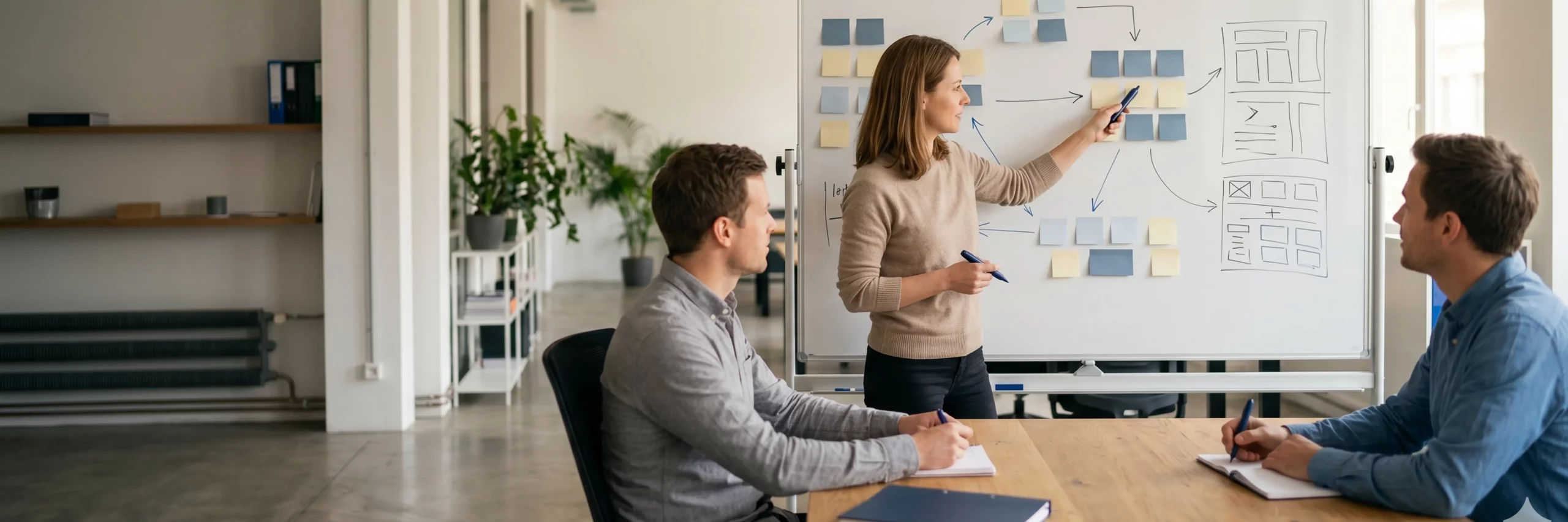 Ein Team erarbeitet in einem Workshop neue Ansätze für die Markenstrategie.